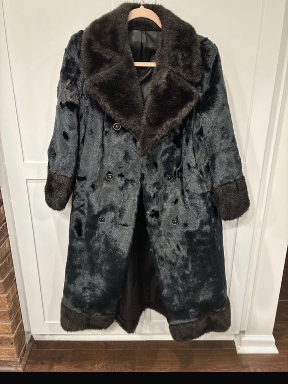 Vintage Black Real Fur Long Coat with Shawl Collar